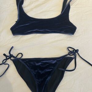 Triangle Navy Blue Velvet Bikini Set